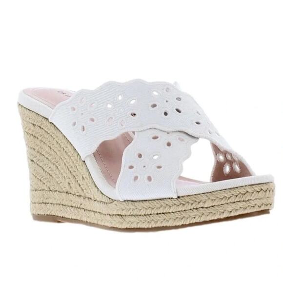 Draper James White Wedge Eyelet Fabric Sandal Ladies Heel Size 8 NIB - Picture 10 of 12